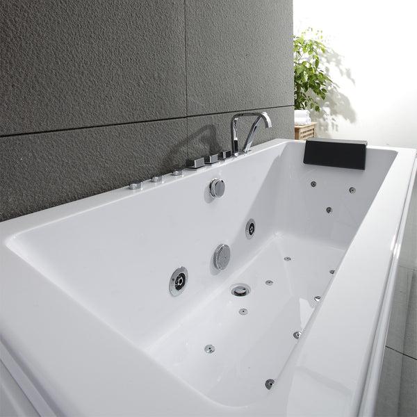 Baignoire balnéo rectangulaire blanche avec coussin noir 170 cm Sikinos Jets / White rectangular whirlpool bath with black cushion 170 cm Sikinos Jets / Bañera de hidromasaje rectangular blanca con cojín negro 170 cm Sikinos Jets / Vasca idromassaggio rettangolare bianca con cuscino nero 170 cm Sikinos Jets / Wit rechthoekig bubbelbad met zwart kussen 170 cm Sikinos Jets