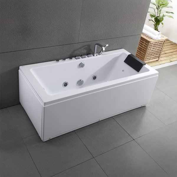 Baignoire balnéo rectangulaire blanche avec coussin noir 170 cm Sikinos Jets / White rectangular whirlpool bath with black cushion 170 cm Sikinos Jets / Bañera de hidromasaje rectangular blanca con cojín negro 170 cm Sikinos Jets / Vasca idromassaggio rettangolare bianca con cuscino nero 170 cm Sikinos Jets / Wit rechthoekig bubbelbad met zwart kussen 170 cm Sikinos Jets