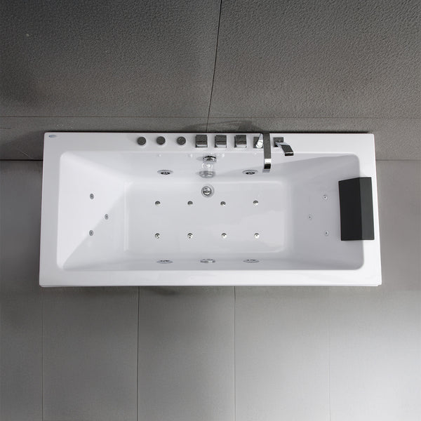 Baignoire balnéo rectangulaire blanche avec coussin noir 170 cm Sikinos Jets / White rectangular whirlpool bath with black cushion 170 cm Sikinos Jets / Bañera de hidromasaje rectangular blanca con cojín negro 170 cm Sikinos Jets / Vasca idromassaggio rettangolare bianca con cuscino nero 170 cm Sikinos Jets / Wit rechthoekig bubbelbad met zwart kussen 170 cm Sikinos Jets