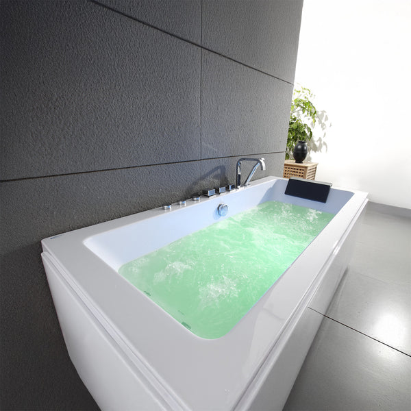 Baignoire balnéo rectangulaire blanche avec coussin noir 170 cm Sikinos Jets / White rectangular whirlpool bath with black cushion 170 cm Sikinos Jets / Bañera de hidromasaje rectangular blanca con cojín negro 170 cm Sikinos Jets / Vasca idromassaggio rettangolare bianca con cuscino nero 170 cm Sikinos Jets / Wit rechthoekig bubbelbad met zwart kussen 170 cm Sikinos Jets