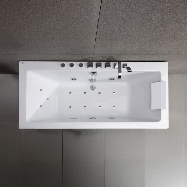 Baignoire balnéo rectangulaire blanche avec coussin blanc 170 cm Sikinos white Jets / White rectangular whirlpool bathtub with white cushion 170 cm Sikinos white Jets / Bañera de hidromasaje rectangular blanca con cojín blanco 170 cm Sikinos blanco Jets / Vasca idromassaggio rettangolare bianca con cuscino bianco 170 cm Sikinos white Jets / Rechthoekig wit bubbelbad met wit kussen 170 cm Sikinos wit Jets