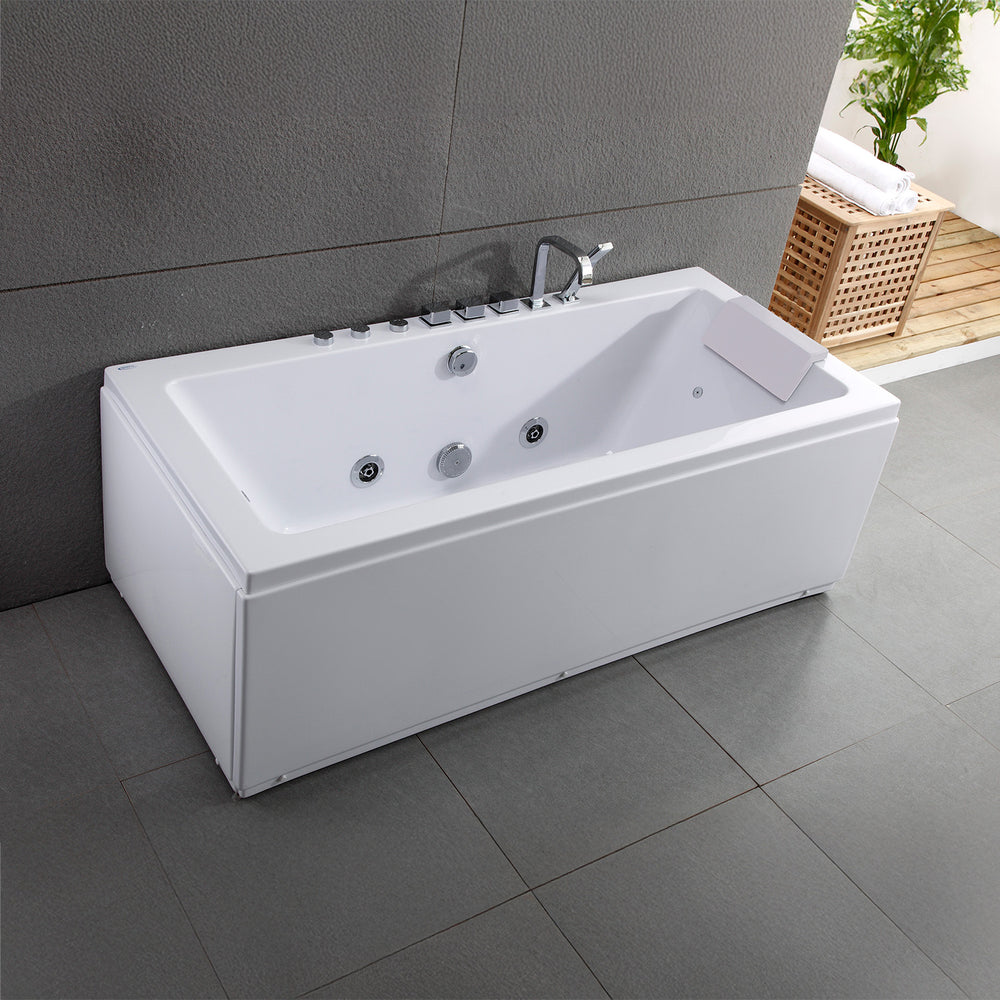 Baignoire balnéo rectangulaire blanche avec coussin blanc 170 cm Sikinos white Jets / White rectangular whirlpool bathtub with white cushion 170 cm Sikinos white Jets / Bañera de hidromasaje rectangular blanca con cojín blanco 170 cm Sikinos blanco Jets / Vasca idromassaggio rettangolare bianca con cuscino bianco 170 cm Sikinos white Jets / Rechthoekig wit bubbelbad met wit kussen 170 cm Sikinos wit Jets