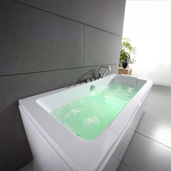Baignoire balnéo rectangulaire blanche avec coussin blanc 170 cm Sikinos white Jets / White rectangular whirlpool bathtub with white cushion 170 cm Sikinos white Jets / Bañera de hidromasaje rectangular blanca con cojín blanco 170 cm Sikinos blanco Jets / Vasca idromassaggio rettangolare bianca con cuscino bianco 170 cm Sikinos white Jets / Rechthoekig wit bubbelbad met wit kussen 170 cm Sikinos wit Jets