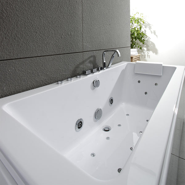 Baignoire balnéo rectangulaire blanche avec coussin blanc 170 cm Sikinos white Jets / White rectangular whirlpool bathtub with white cushion 170 cm Sikinos white Jets / Bañera de hidromasaje rectangular blanca con cojín blanco 170 cm Sikinos blanco Jets / Vasca idromassaggio rettangolare bianca con cuscino bianco 170 cm Sikinos white Jets / Rechthoekig wit bubbelbad met wit kussen 170 cm Sikinos wit Jets