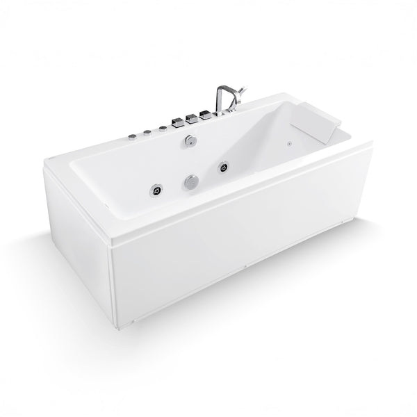 Baignoire balnéo rectangulaire blanche avec coussin blanc 170 cm Sikinos white Jets / White rectangular whirlpool bathtub with white cushion 170 cm Sikinos white Jets / Bañera de hidromasaje rectangular blanca con cojín blanco 170 cm Sikinos blanco Jets / Vasca idromassaggio rettangolare bianca con cuscino bianco 170 cm Sikinos white Jets / Rechthoekig wit bubbelbad met wit kussen 170 cm Sikinos wit Jets