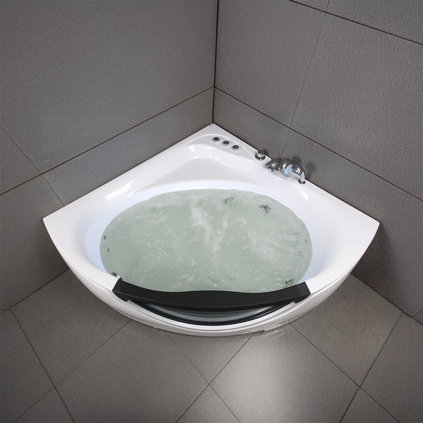 Baignoire balnéo d’angle avec hublot noire et blanche 135 cm Tasmanie Jets / Glass-sided whirlpool bathtub black and white 135 cm Tasmanie Jets / Bañera de hidromasaje esquinera con ojo de buey blanco y negro 135 cm Tasmanie Jets / Vasca idrodromassaggio angolare con oblò bianco e nero 135 cm Tasmanie Jets / Bubbelbad met patrijspoort zwart en wit 135 cm Tasmanie Jets