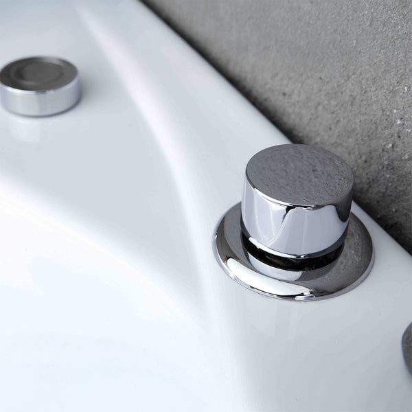 Baignoire balnéo d’angle avec hublot noire et blanche 135 cm Tasmanie Jets / Glass-sided whirlpool bathtub black and white 135 cm Tasmanie Jets / Bañera de hidromasaje esquinera con ojo de buey blanco y negro 135 cm Tasmanie Jets / Vasca idrodromassaggio angolare con oblò bianco e nero 135 cm Tasmanie Jets / Bubbelbad met patrijspoort zwart en wit 135 cm Tasmanie Jets