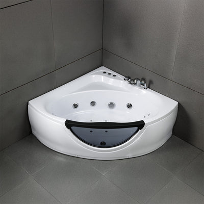 Baignoire balnéo d’angle avec hublot noire et blanche 135 cm Tasmanie Jets / Glass-sided whirlpool bathtub black and white 135 cm Tasmanie Jets / Bañera de hidromasaje esquinera con ojo de buey blanco y negro 135 cm Tasmanie Jets / Vasca idrodromassaggio angolare con oblò bianco e nero 135 cm Tasmanie Jets / Bubbelbad met patrijspoort zwart en wit 135 cm Tasmanie Jets