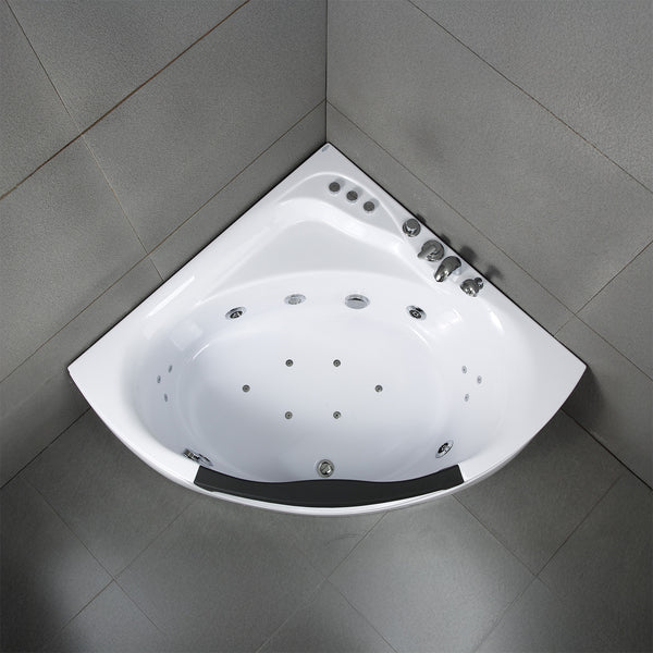 Baignoire balnéo d’angle avec hublot noire et blanche 135 cm Tasmanie Jets / Glass-sided whirlpool bathtub black and white 135 cm Tasmanie Jets / Bañera de hidromasaje esquinera con ojo de buey blanco y negro 135 cm Tasmanie Jets / Vasca idrodromassaggio angolare con oblò bianco e nero 135 cm Tasmanie Jets / Bubbelbad met patrijspoort zwart en wit 135 cm Tasmanie Jets