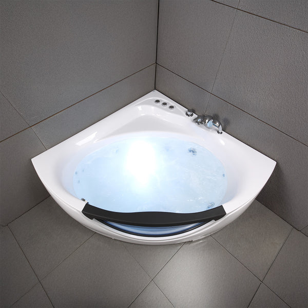 Baignoire balnéo d’angle avec hublot noire et blanche 135 cm Tasmanie Jets / Glass-sided whirlpool bathtub black and white 135 cm Tasmanie Jets / Bañera de hidromasaje esquinera con ojo de buey blanco y negro 135 cm Tasmanie Jets / Vasca idrodromassaggio angolare con oblò bianco e nero 135 cm Tasmanie Jets / Bubbelbad met patrijspoort zwart en wit 135 cm Tasmanie Jets