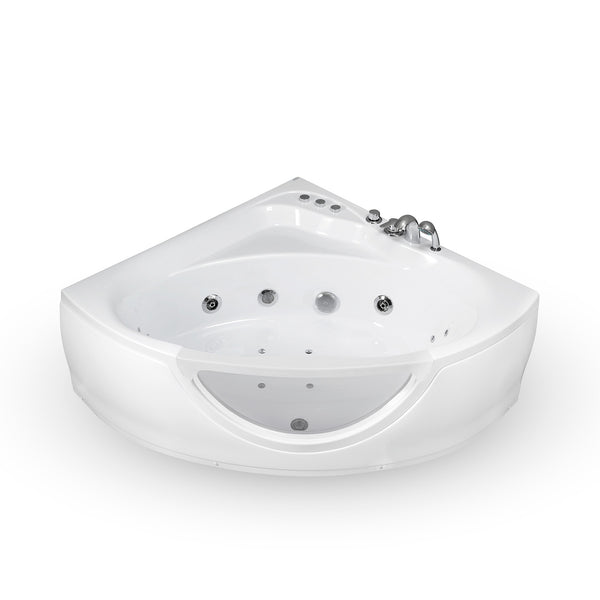 Baignoire balnéo d’angle avec hublot blanche 135 cm Tasmanie white Jets / Glass-sided whirlpool bathtub white 135 cm Tasmanie white Jets / Bañera de hidromasaje esquinera con ojo de buey blanco 135 cm Tasmanie white Jets / Vasca idrodromassaggio angolare con oblò bianco 135 cm Tasmanie white Jets / Bubbelbad met patrijspoort wit 135 cm Tasmanie white Jets