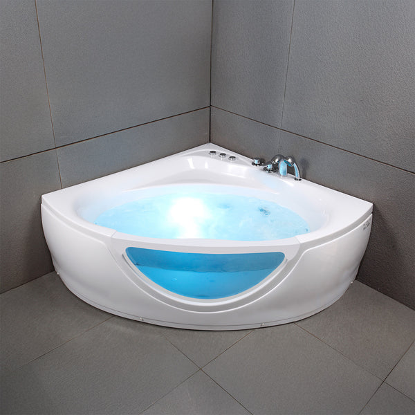 Baignoire balnéo d’angle avec hublot blanche 135 cm Tasmanie white Jets / Glass-sided whirlpool bathtub white 135 cm Tasmanie white Jets / Bañera de hidromasaje esquinera con ojo de buey blanco 135 cm Tasmanie white Jets / Vasca idrodromassaggio angolare con oblò bianco 135 cm Tasmanie white Jets / Bubbelbad met patrijspoort wit 135 cm Tasmanie white Jets