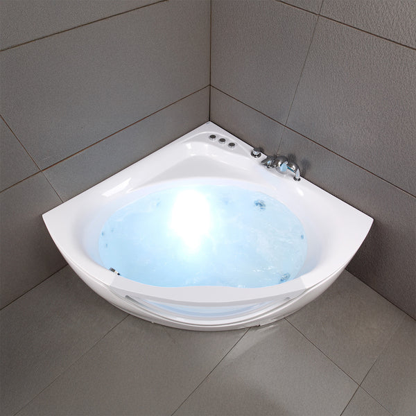 Baignoire balnéo d’angle avec hublot blanche 135 cm Tasmanie white Jets / Glass-sided whirlpool bathtub white 135 cm Tasmanie white Jets / Bañera de hidromasaje esquinera con ojo de buey blanco 135 cm Tasmanie white Jets / Vasca idrodromassaggio angolare con oblò bianco 135 cm Tasmanie white Jets / Bubbelbad met patrijspoort wit 135 cm Tasmanie white Jets