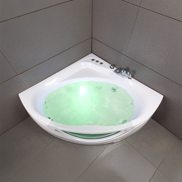 Baignoire balnéo d’angle avec hublot blanche 135 cm Tasmanie white Jets / Glass-sided whirlpool bathtub white 135 cm Tasmanie white Jets / Bañera de hidromasaje esquinera con ojo de buey blanco 135 cm Tasmanie white Jets / Vasca idrodromassaggio angolare con oblò bianco 135 cm Tasmanie white Jets / Bubbelbad met patrijspoort wit 135 cm Tasmanie white Jets