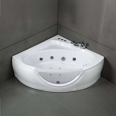 Baignoire balnéo d’angle avec hublot blanche 135 cm Tasmanie white Jets / Glass-sided whirlpool bathtub white 135 cm Tasmanie white Jets / Bañera de hidromasaje esquinera con ojo de buey blanco 135 cm Tasmanie white Jets / Vasca idrodromassaggio angolare con oblò bianco 135 cm Tasmanie white Jets / Bubbelbad met patrijspoort wit 135 cm Tasmanie white Jets