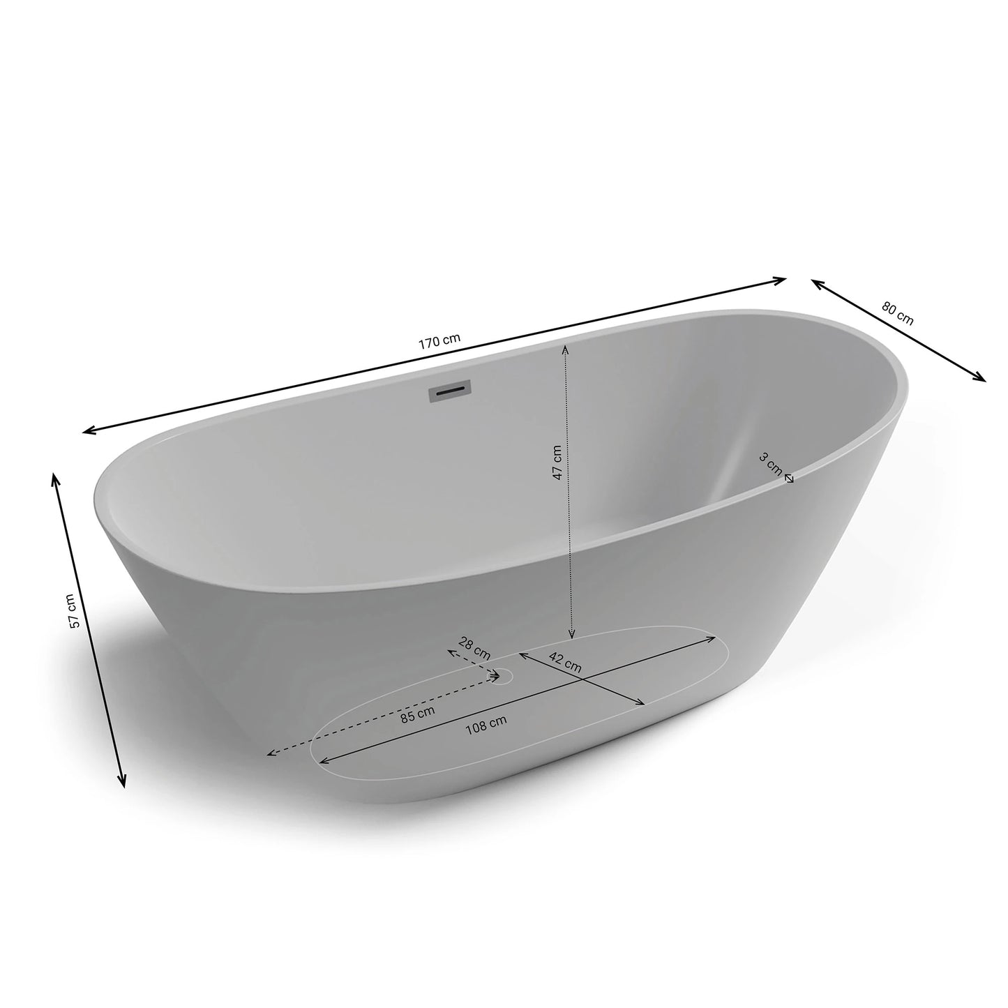 Baignoire îlot ovale Venecia 170 cm Spalina – vue produit